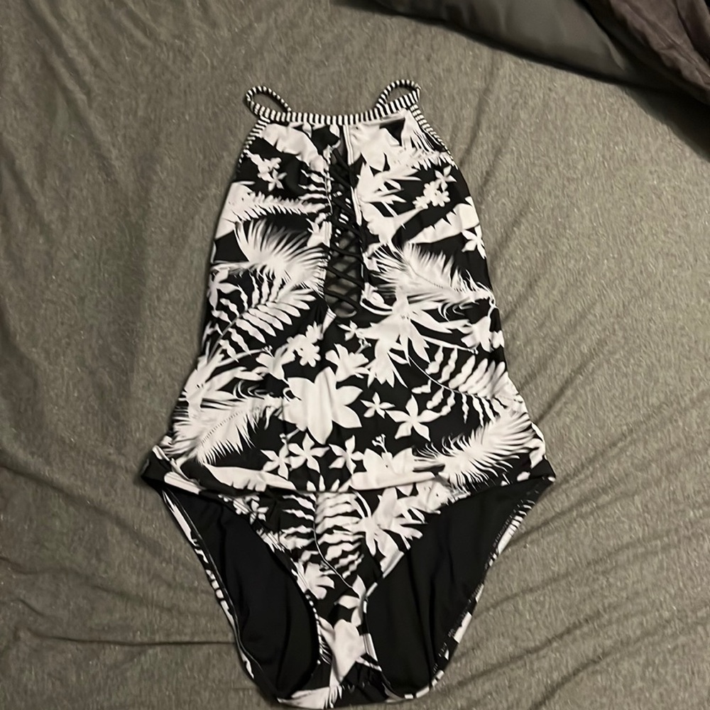 One piece low back high neck bathing suit